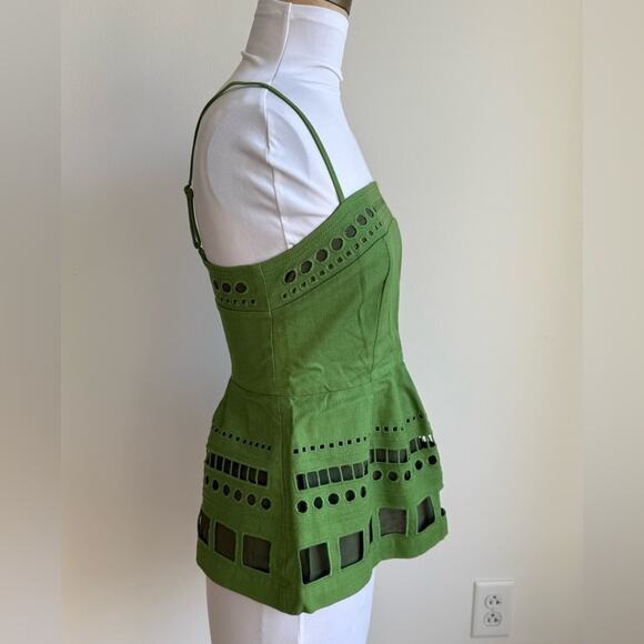 ANTHROPOLOGIE MAEVE SEABORNE CORSET PEPLUM TANK GREEN EYELETTE SIZE 0 - Picture 3 of 8
